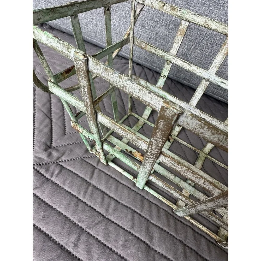 Metal Strap Basket Storage Centerpiece Planter Display Gold Verdigris 2 Handle